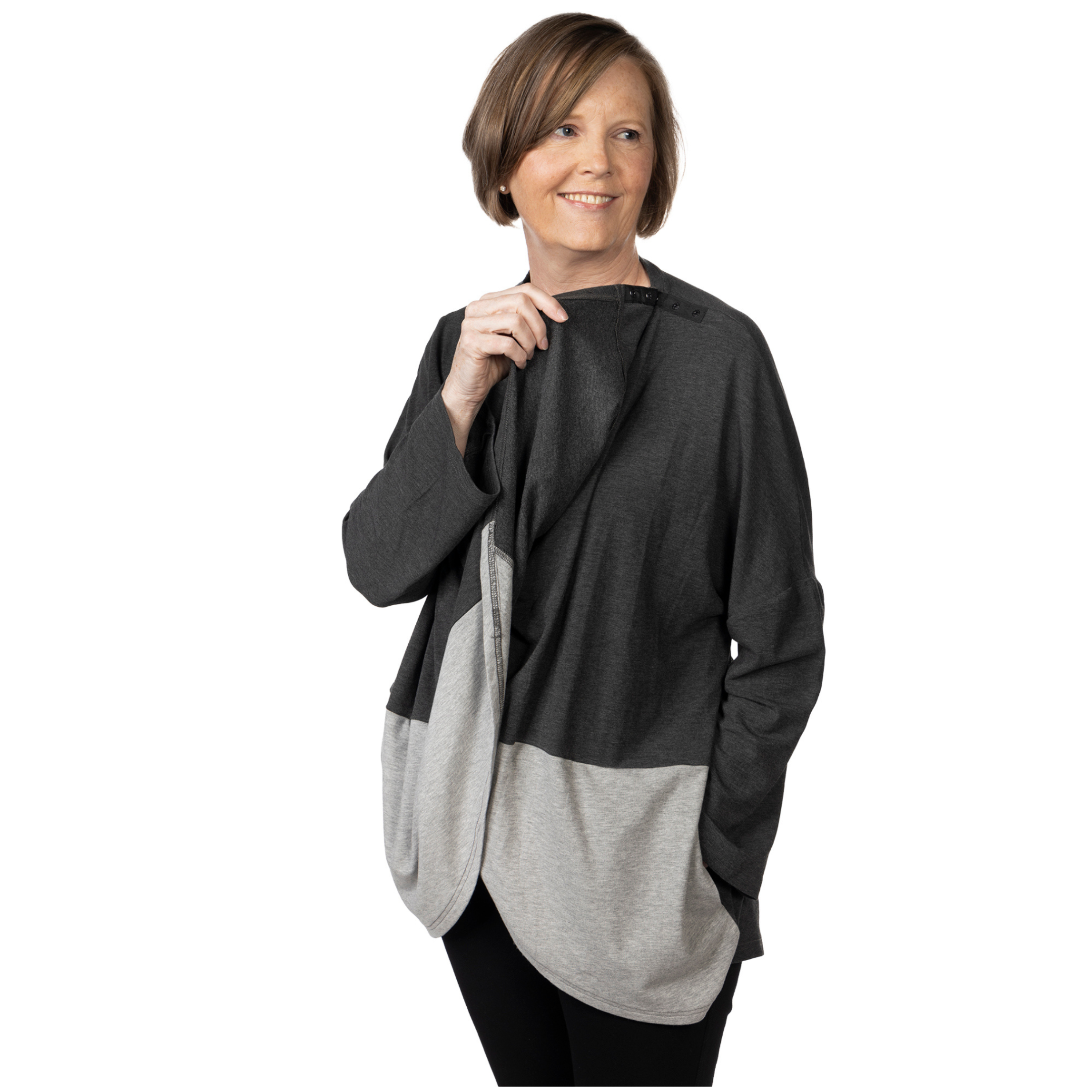 Grey Wrap Shirt Snap Neck