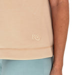 close up of mastectomy tank fabric and KickIt logo