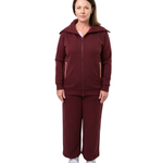 Woman in mulberry red recovery set front shot