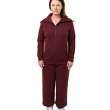 Woman in mulberry red recovery set front shot