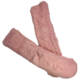 Pair of pink knitted socks on a white background