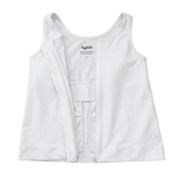 white post surgery tank top with a front zipper on a white background, fabric close up that highlights adaptive functionality