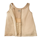 close up of mastectomy tank top fabric, highlighting the front opening zipper design for those with limited mobility